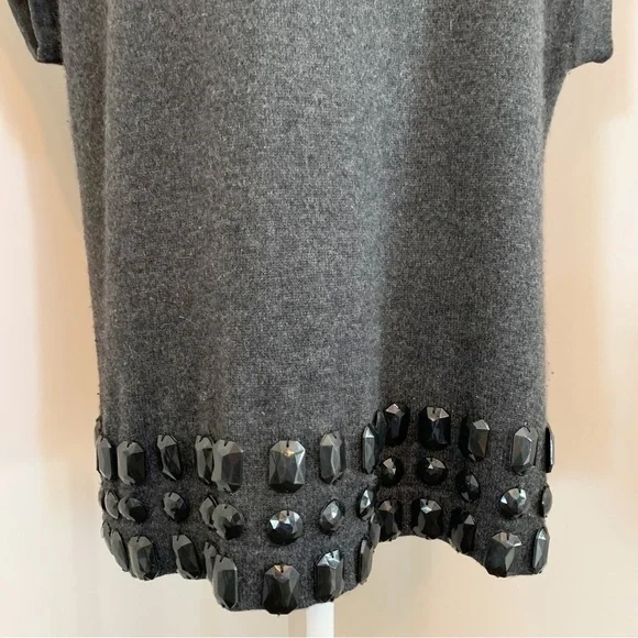 LINE The Label Gray 100% Cashmere Short Sleeve Jeweled Knit Sweater Size Small - Picture 4 of 9
